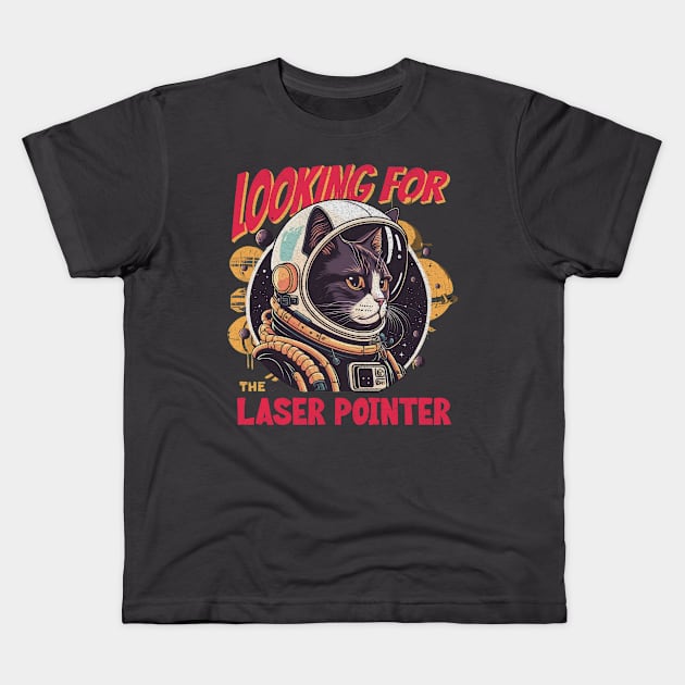 Looking For The Laser Pointer Kids T-Shirt by Retro Meowster